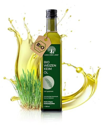 Aura vom Land Bio Premium Weizenkeimöl Naturbelassen 250ml – Vegan & Reich an Spermidin, Omega 3, Vitamin E – Hochwertiges Speiseöl auch ideal als Haaröl/Körperöl – Bio Oil Made in Germany