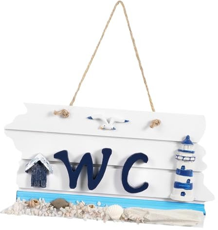 Toilettenschilder, nautische Marine-Miniture-Dekoration, Küstenschild, Tür, Wandbehang, WC-Plakette, Leuchtturm-Muster, Toilettenschild, Haushaltsdekoration, Badezimmerschild, Heimdekoration, Holzstat
