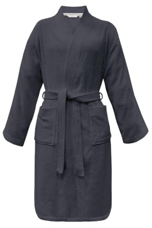 TOM TAILOR Kimonobademantel, Größe L, 100% Baumwolle, CLASSIC BATHROBE Grau (Anthracite)