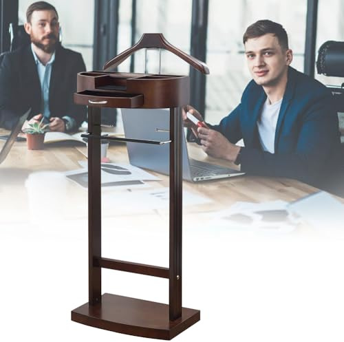 LBLFEBD Valet de Chambre autoportant, Porte-Manteau sur Pied avec tiroirs, Porte-Manteau en Bois Massif, Porte-Manteau avec Cintre pour Pantalons et Compartiment de Rangement