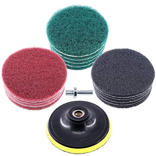 Scouring Pads Cleaning Brush Kit Drill Brush Atta 16Pcs 5 Inch Drill Power Brush Tile Scrubber Scouring Pads Cleaning Kit with Disc Pad Holder for Bathroom & Kitchen Cleaning