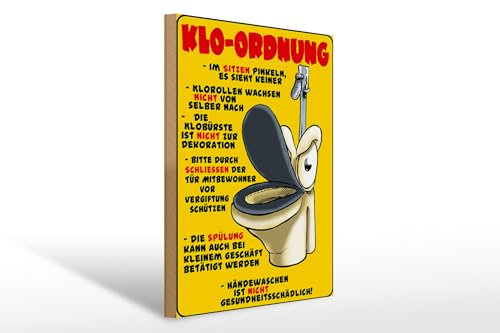 Femer Holzschild Hinweis 30x40cm Klo Ordnung im sitzen pinkeln