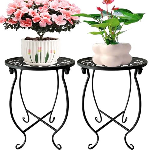 EKINIYAR Supporto per piante da interno ed esterno, set di 2 supporti in metallo per piante da interno, supporto per vasi di fiori in ferro, decorazione per fioriera singola, uso in giardino, patio