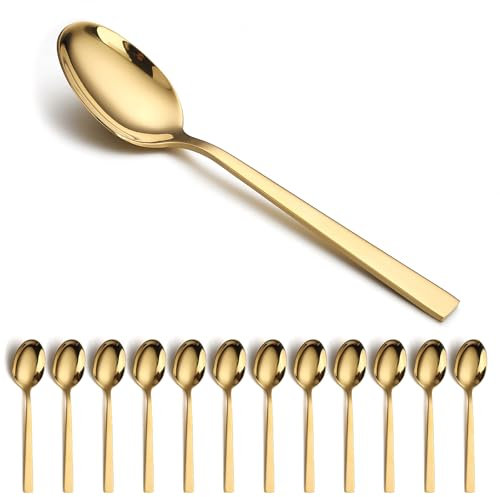 Berglander Gold-Suppenlöffel 12 Stück, Edelstahl Tafellöffel, Suppenlöffel, Dessertlöffel, geeignet für das tägliche Leben und alle Arten von Zusammenkünften, spülmaschinenfest