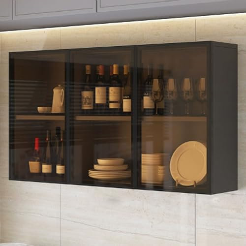 Küchenschrank aus Glas, Wandmontage, mit Massivholztür, modernes Design (B105 x 30 x 60 cm)