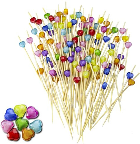 LINXIU 100 Pièces Bâtonnets en Bois de Fruits Brochettes à Cocktail Pics à Cocktails pour Fête Nourriture Cake Vaisselle Déco Cocktail, 12cm