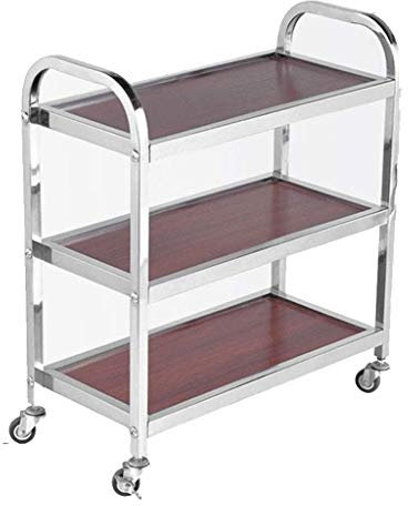 3-stöckiger Edelstahl-Trolley mit Holztisch-Bremsrädern für Küche und Badezimmer