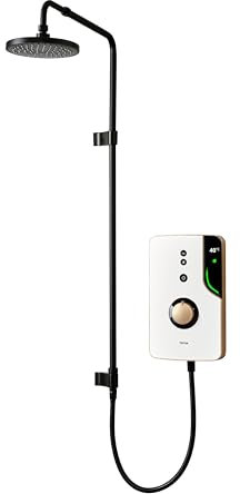 Triton Showers ENlight® | UNIQ® | Thermostatic Electric Shower | 9.5 kW | Smart| Digital | with Black Showerhead & Anti Twist Hose | Brass | Overhead Shower