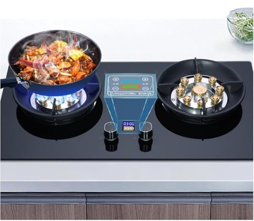 5.2KW Gaziniere Gaz, Table De Cuisson À Double Brûleur, Plaque De Cuisson À Gaz Intégrée En Verre Trempé, Minuterie (indépendante Des Deux Côtés), Double Combustible GPL/NG Facile À Nettoyer(NG)