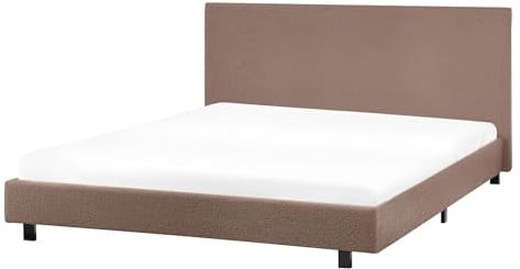 Beliani Modern Boucle EU Double Size 4ft6 Bed Frame Slatted Brown Albi