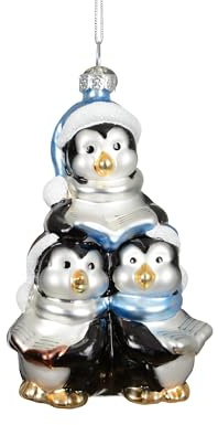 Christbaumschmuck Glas 10,2cm - Singende Pinguine Figur zum Aufhängen - mundgeblasen - Weihnachtsbaum Anhänger für Weihnachten - Christbaumanhänger & Weihnachtsbaumschmuck - Polartiere Schwarz Weiß