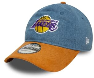 New Era NBA Denim Midi Lakers Cap Basecap Baseballcap Curved Brim LA Los Angeles Damen/Herren - Metallschnalle, mit Schirm, Schirm Frühling-Sommer