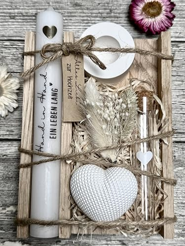 Dinala - Hochzeitsgeschenke für Brautpaar - Geldgeschenk Hochzeit - Holzbox mit Kerze - Trockenblumen - liebevolle Hochzeitsgeschenke - passende Hochzeitsgeschenk Ideen