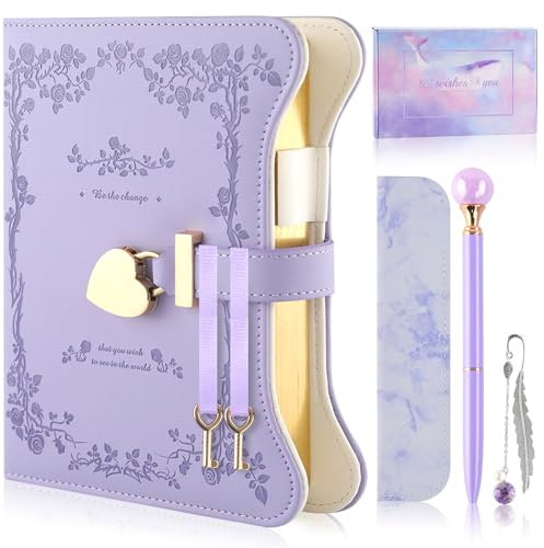 wokdsbl Girls Diary with Lock and Key Journal Gift Set | 360 Pages Gold Edge Notebook with Pen, Bookmark and Pen Pouch, Lockable Journal Gift for Girls Age 8–14