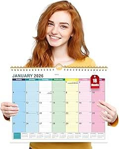 Favritt Calendar 2026 UK Wall Planner - 18 Month Family Calendar from Jan 2026 to Jun 2027 - Large Monthly 2026 Calendar with Writing Blocks - Hanging Slim Academic Yearly Planner, 30x38cm