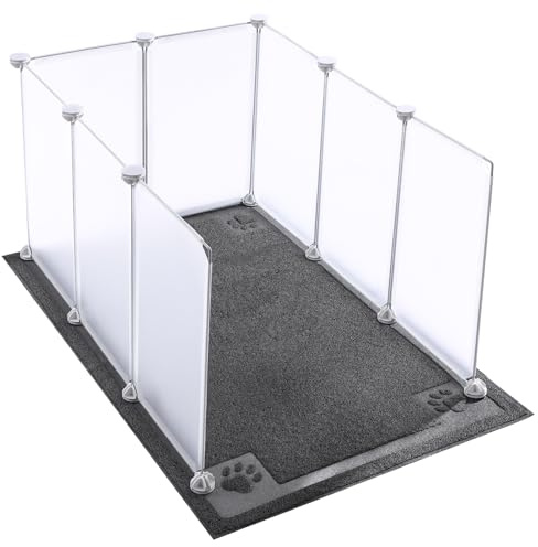 SENNOR Cat Litter Box Enclosure Splash Guard Extra Large 29.8L × 20.3W x 16.5H inch Easy Clean,NOT Included in Stainless Steel Litter Box,Metal Litter Scoop (Transparent With Litter Mat)