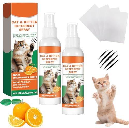 KARELLS 2PCS Cat Repellent Spray, Natural Cat Deterrent Spray Indoor & Outdoor, Natural, Anti-Scratch Indoor & Outdoor Training Aid Safe to Protect Furniture, Plants, Carpets, Gardens & Doors (100ml)