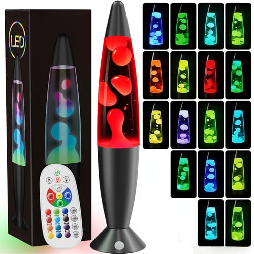 AONESY Lavalampe Groß mit 17 Farbwechsel Steuerbar: Lavalampen Schwarz mit Fernbedienung für Kinder Erwachsene | Lavalampe Glitzer für Schlafzimmer/Wohnzimmer/Schwarz-34cm