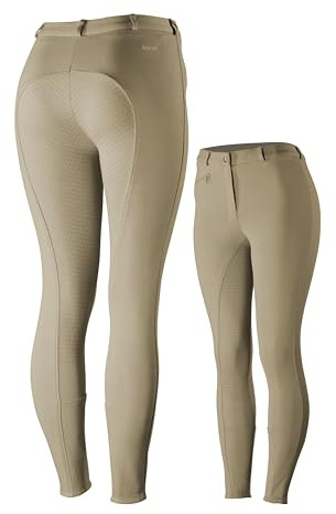 HORZE Active Women's Horse Riding Pants Breeches - Silicone Full Seat - Tan - Size 28