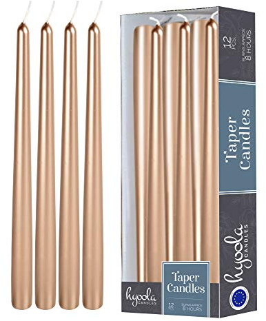 Hyoola Stabkerzen - 25 cm Metallisch Kupfer, Tropffreie Tafelkerzen - Kerzen Lange Brenndauer 8 Stunden - 12er Pack