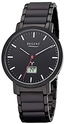 Regent Herrenuhr Funkuhr Saphire Glas Edelstahl IPB Black IP FR-255
