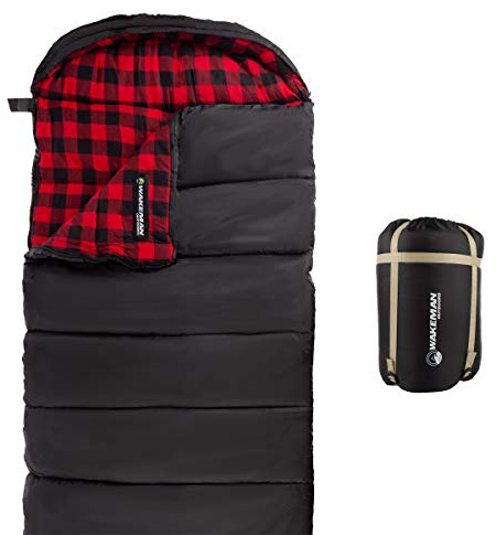 Wakeman XL Schlafsack – 32F Komfort-bewertet, 3-Jahreszeiten-Umschlag-Stil Schlafsack mit Kapuze für Rucksackreisen, Wandern und Camping von Wakeman (Schwarz und Rot)