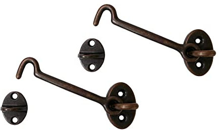 QCAA Heavier Duty Brass Door Hook Latch & Eye, 5, Antique Copper, 2 Pack, Made in Taiwan