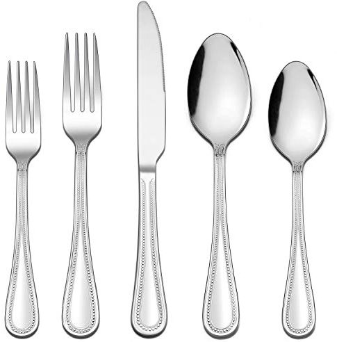 LIANYU 20-teiliges Besteck-Set, Edelstahl, Besteck-Set für 4 Personen, ausgefallenes Besteck mit Perlenkante und Messer, Löffel, Gabeln, spülmaschinenfest