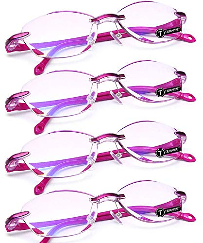 TERAISE 4pcs Lesebrille Mode Anti-Blaulicht Qualitätsleser Diamantschneiden Design Lesebrille Damen/Herren Anti-Ermüdung für Männer Computer- /Handy Brillen(4.0X)