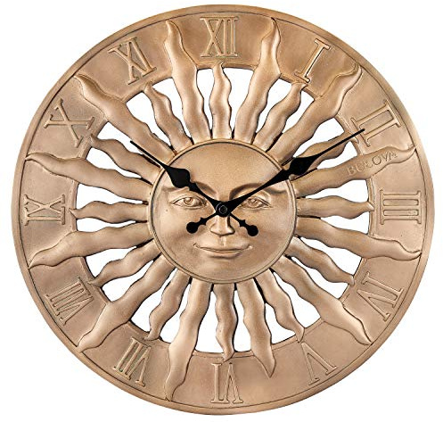 Bulova Sunrise Wall Clock C4860 | 14.3 3D Sunburst Resin Design with Roman Numerals | Silent Quartz Movement | Battery Operated | Indoor/Outdoor Décor