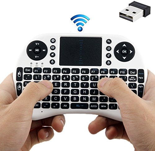 CHANYO Ergonomic Design Keypad, Mini Wireless Keyboard Mouse Combo with Touchpad Rii 2.4GHz 92 Keys (White)