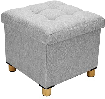 Youyijia Storage Ottoman 38x38x32cm Storage Box Cotton Storage Stool 4 Wood Legs Footstool with Storage Space for Hallway Livingroom Bedroom(Light Grey)