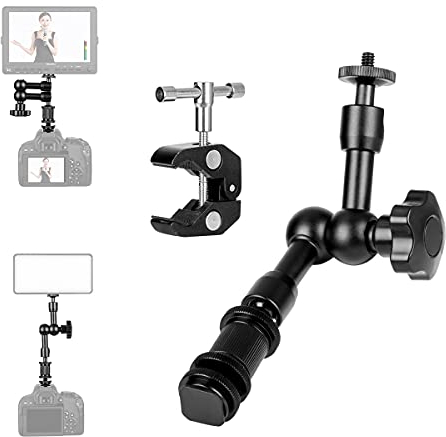 Koolehaoda 7 Magic Arm mit großer Krabbenklemme und heißer Schuhhalterung 1/4 Magic DSLR Stativarm Kit für Fotografie, Video, Kamera-Rig, LED-Licht, Taschenlampe, Mikrofon (Magic Arm 7 Schwarz)