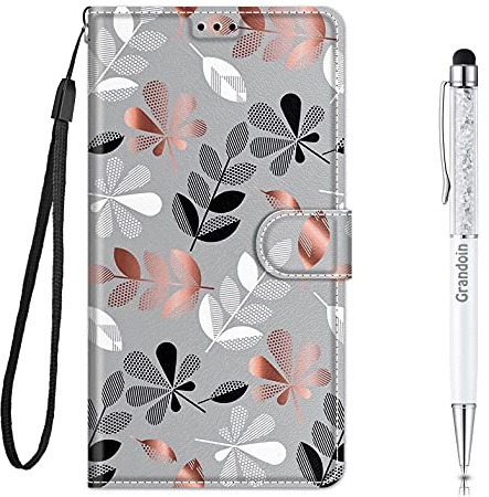 Grandoin Coque pour Xiaomi Redmi Note 8T, Mode Créatif Effet Bookstyle Désign Étui de Protection Housse en PU Cuir avec Portefeuille Fermeture Magnétique Fentes pour Cartes (Feuilles)