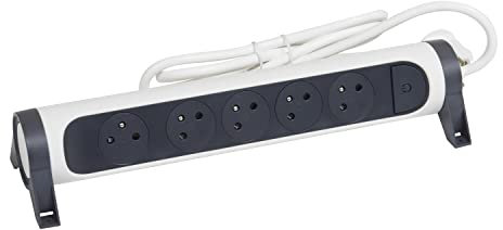 LEGRAND - Multiprise Rotative Avec Interrupteur à Voyant LED - 5 Prises Surface avec Terre - Cordon 3m - Blanc et Gris Foncé