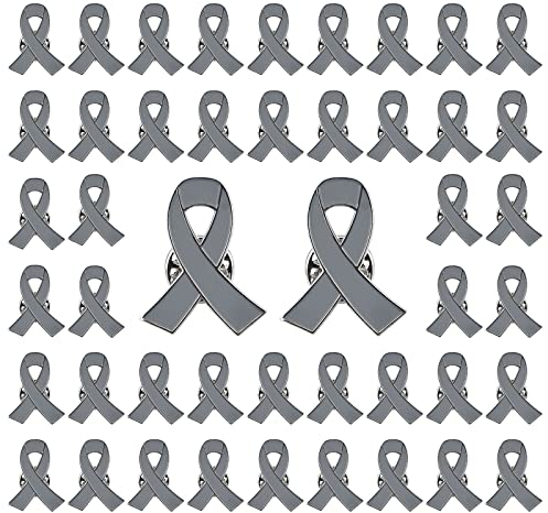 WANDIC Lot de 50 Broches en Forme de Ruban Gris Broche Ruban Épingles en Métal pour Sensibilisation au Parkinson Tumeur Cérébrale