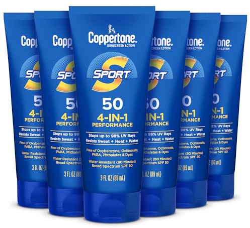 Coppertone SPORT Sonnenschutzlotion LSF 50, Multipack, 180 ml | Sonnencreme in Reisegröße, schweiß-, hitze- und wasserabweisend, PABA, Oxybenzone, Octinoxat, Parabene und Farbstofffrei
