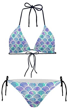 Howilath Bikini-Set, sexy 2-teilig, Bikini, Badeanzug, gepolstert, Triangel-Bademode, für Damen, Palmenblume, Avocado, Pfotenabdrücke, Meerjungfrau-Türkis, L