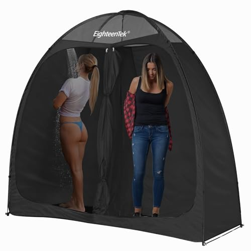EighteenTek Camping Shower Tent Changing Room 2 Rooms Outdoor Pop Up Camping Toilet Portable Privacy Dressing Shelter 83x43x80H