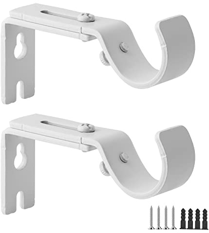 AddGrace 2 Pcs Adjustable Curtain Rod Bracket Fits up to 1 inch Rod White