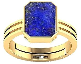 AYUSH GEMS Verstellbarer Ring mit 17,00 Ratti / 16,45 Karat Gold plattiert mit Panchdhatu Lapislazuli Lajwart Rashi Ratna Pathar Edelstein für Männer u, 17.00, Vergoldet, Lapislazuli
