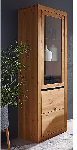 Lomadox Vitrine Standvitrine Schrank Vitrinenschrank Massivholz Kiefer massiv eichefarbig 61,5 cm