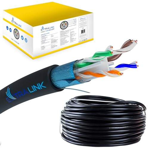 EXTRALINK Cable de red Cat 6 para exterior Cable FTP (F/UTP) Cable Ethernet Cat 6 Apantallado 305M 23AWG, Cable red Par Trenzado, Cable Rj45 Cat 6 Cobre, Cubierta exterior PE, Frecuencia hasta 250MHz