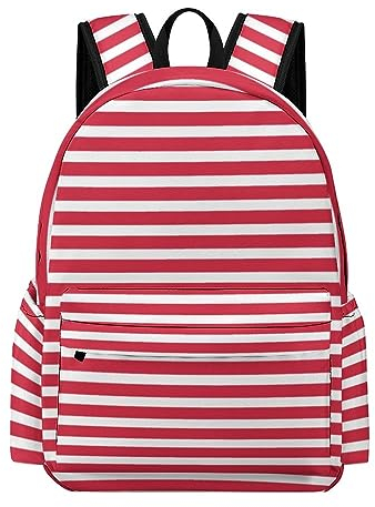 OTRAHCSD Rucksack, weiß und rot gestreiftes Muster, lässiger Tagesrucksack für Outdoor, Sport, Reisen, Weißes und rotes Streifenmuster, 42x30x15cm