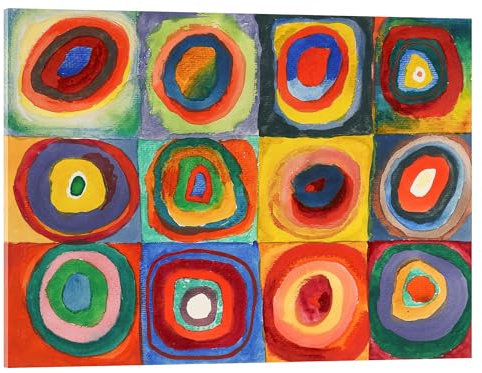 Posterlounge Carrés et cercles concentriques, 1913 Tableau en verre acrylique de Wassily Kandinsky 70 x 50 cm Déco colorée Tableaux Décoration murale
