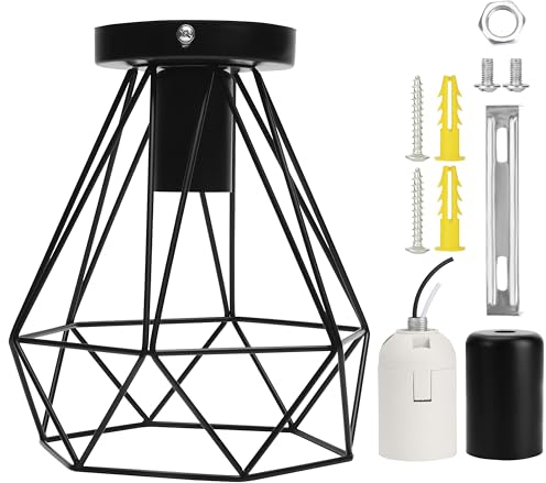 Belle Vous Deckenlampe - Hängelampe mit schwarzem Metallkäfig - Wohnungsleuchte - Küchenlampe hängend - Vintage Lampe für Wohn und Schlafbereich - Hängelampe Esstisch