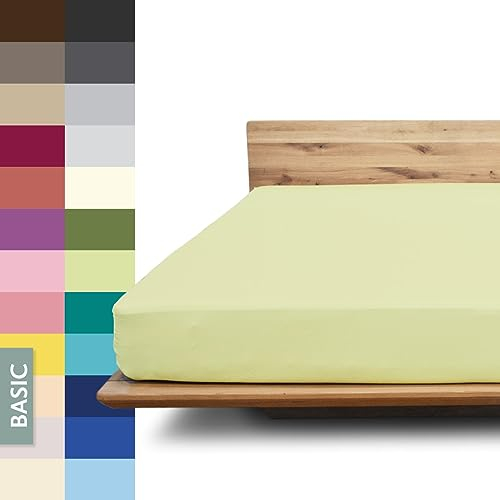 JONA SLEEP® Basic Spannbettlaken 180-200 x 200-220 cm - 190 g/m² faltenfreies Baumwoll-Jersey Leintuch - Made in Austria - Öko-Tex 100 Standard (Apfel)
