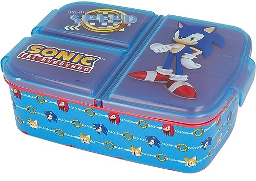 CARTOON Portamerenda multiscomparto in plastica riutilizzabile Sonic, contenitore per il pranzo tre scomparti scuola tempo libero