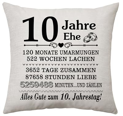 10 Jahre Ehe Geschenke 10. Jahrestag Kissenbezug für Paare Hochzeitstag Geschenke für Sie Ihn Jubiläum Hochzeitsgeschenk für Frau Ehemann Mama Papa Paar 10. Jubiläum Andenken Ideen Kissenbezug (10ja)
