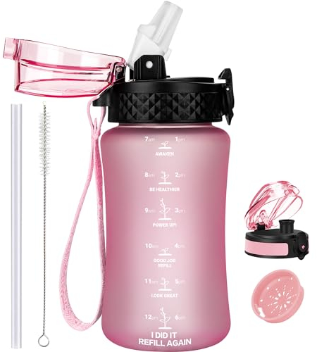 GOPPUS 350ml/12oz Bouteilles d'eau pour Enfants avec Paille Sans BPA pour L'école Tritan Fille Garçon Bouteille d'eau de Sport Réutilisable pour Tout-petit avec Marquage de l'heure Avec 2 Couvercles